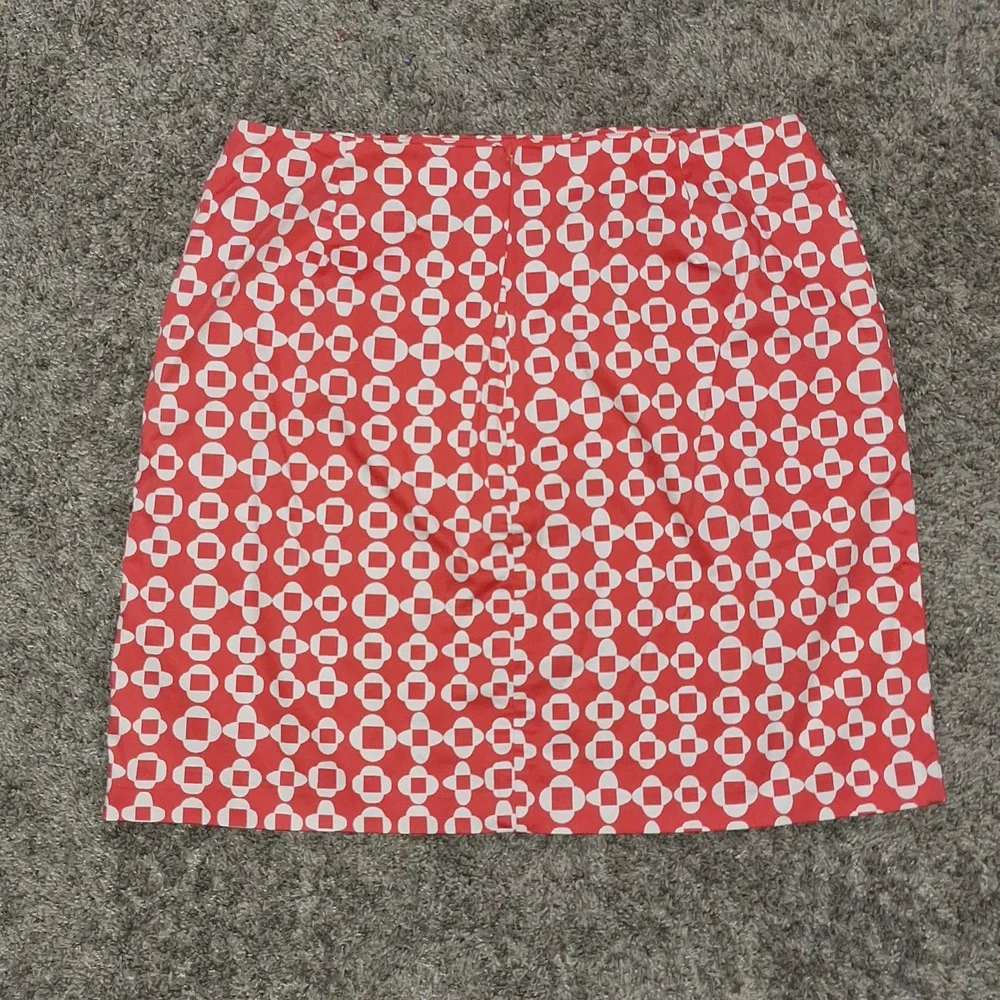 Boden cotton a-line mini skirt - 8 - red-orange white abstract medallion print - Picture 3 of 10